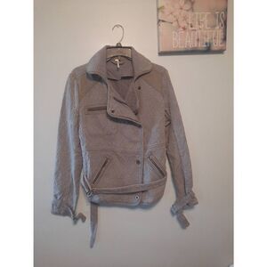 Free People Cotton Quilted Moto Zip Jacket Gray S Small